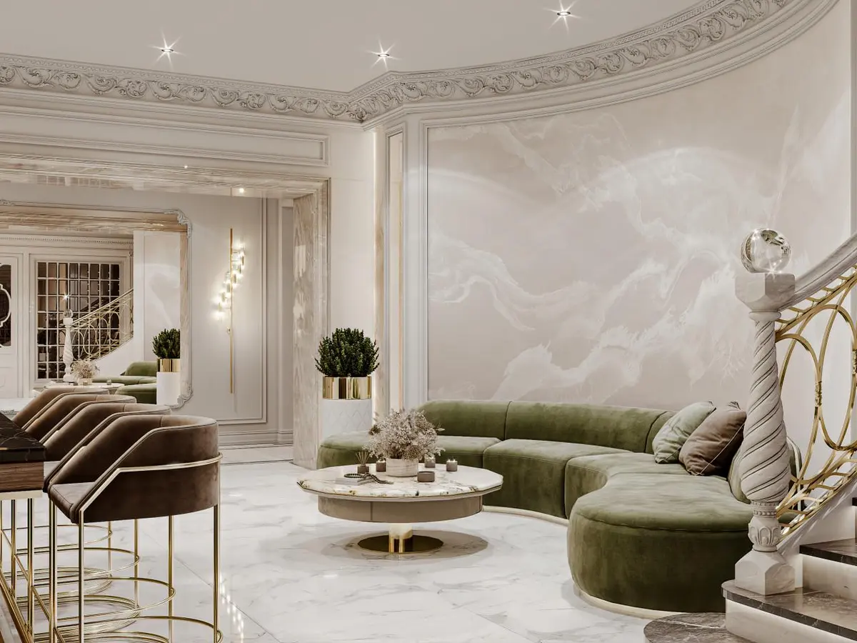 Лестничный холл с баром на цокольном этаже, КП Agalarov Estate