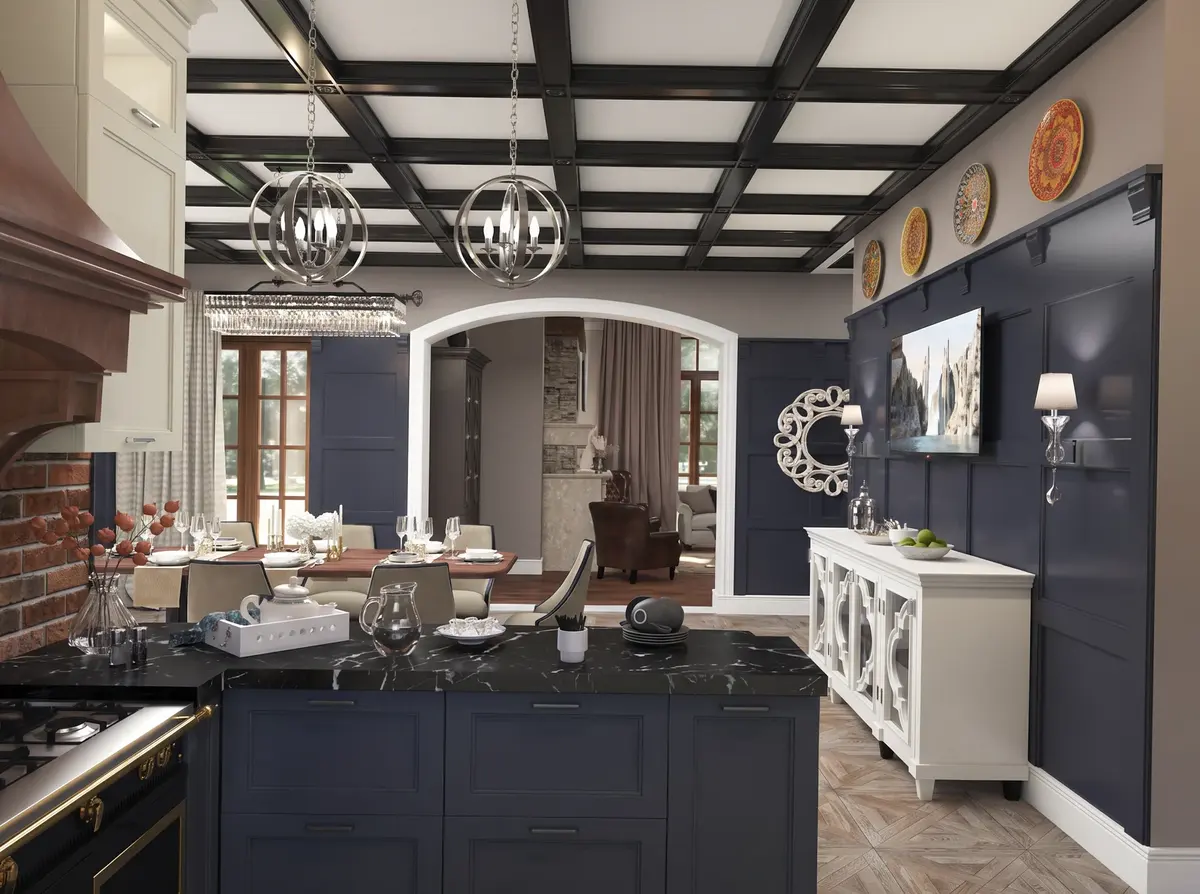 Kitchen island and dining room