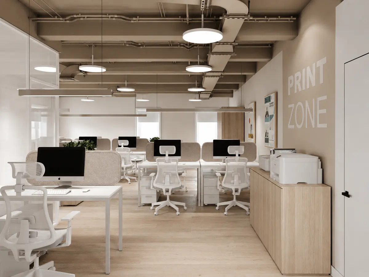 Office interior design in osobnyake 1142 m², Open Space