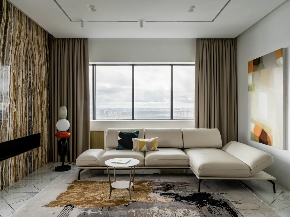 A luminous 108 m 2 Moscow Apartment With a Fireplace and a Sauna: Photos, Videos, and Estimate of the Completed Interior